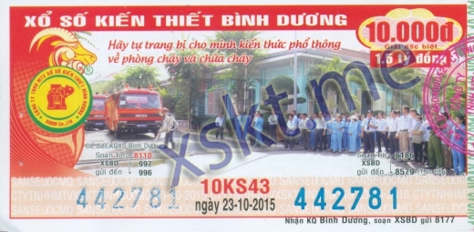 Mẫu vé sô xổ số Bình Dương ngày 23/10/2015