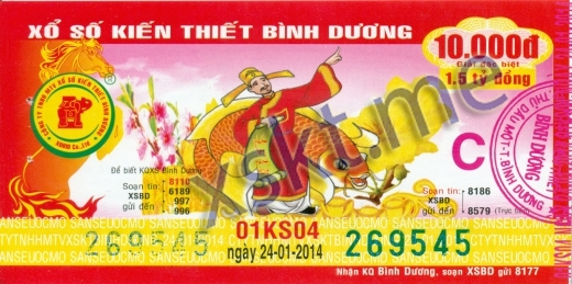 Mẫu vé sô xổ số Bình Dương ngày 24/1/2014