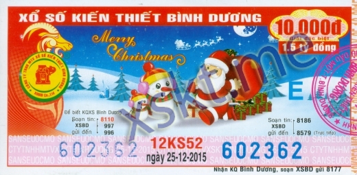 Mẫu vé sô xổ số Bình Dương ngày 25/12/2015