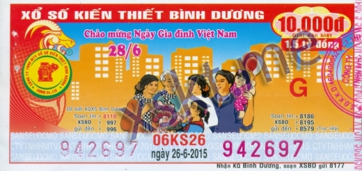 Mẫu vé sô xổ số Bình Dương ngày 26/6/2015