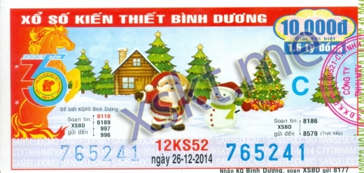 Mẫu vé sô xổ số Bình Dương ngày 26/12/2014