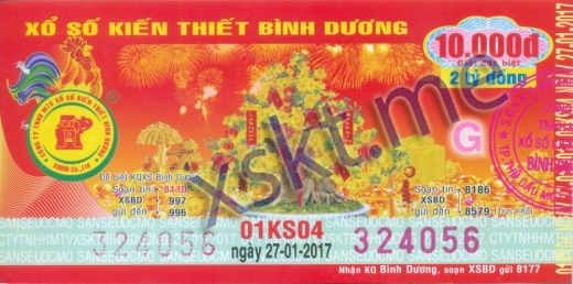 Mẫu vé sô xổ số Bình Dương ngày 27/1/2017