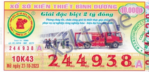 Mẫu vé sô xổ số Bình Dương ngày 27/10/2023