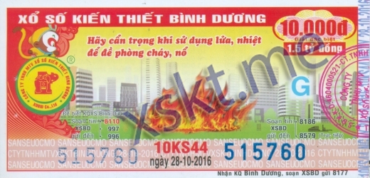 Mẫu vé sô xổ số Bình Dương ngày 28/10/2016