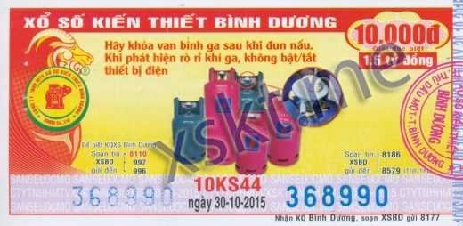Mẫu vé sô xổ số Bình Dương ngày 30/10/2015