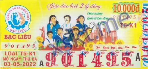 Mẫu vé sô xổ số Bạc Liêu ngày 3/5/2022