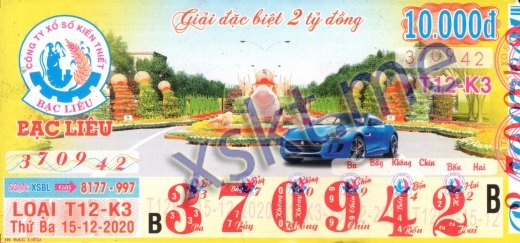 Mẫu vé sô xổ số Bạc Liêu ngày 15/12/2020