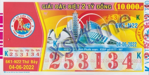 Mẫu vé sô xổ số Bình Phước ngày 4/6/2022