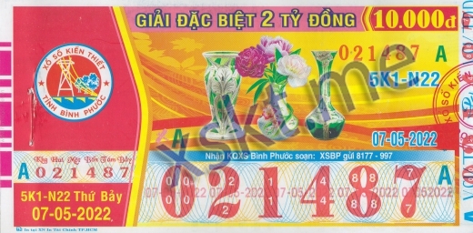 Mẫu vé sô xổ số Bình Phước ngày 7/5/2022