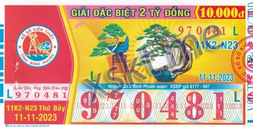 Mẫu vé sô xổ số Bình Phước ngày 11/11/2023