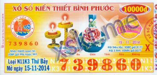 Mẫu vé sô xổ số Bình Phước ngày 15/11/2014