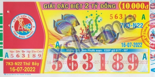 Mẫu vé sô xổ số Bình Phước ngày 16/7/2022
