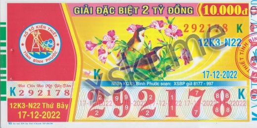 Mẫu vé sô xổ số Bình Phước ngày 17/12/2022
