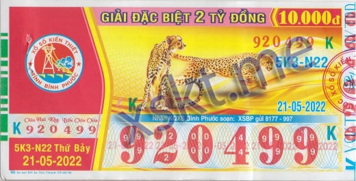 Mẫu vé sô xổ số Bình Phước ngày 21/5/2022