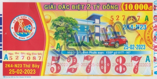 Mẫu vé sô xổ số Bình Phước ngày 25/2/2023