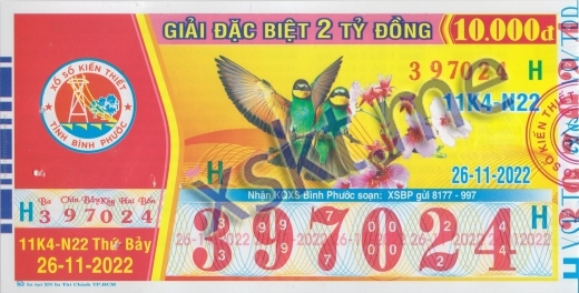 Mẫu vé sô xổ số Bình Phước ngày 26/11/2022
