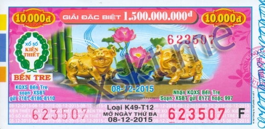 Mẫu vé sô xổ số Bến Tre ngày 8/12/2015