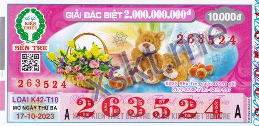 Mẫu vé sô xổ số Bến Tre ngày 17/10/2023