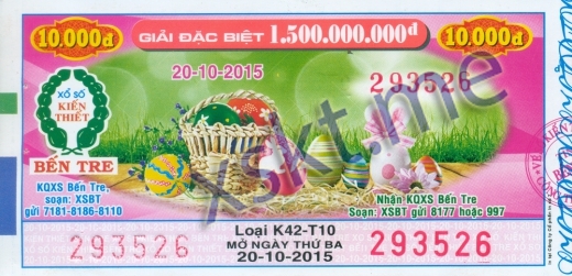 Mẫu vé sô xổ số Bến Tre ngày 20/10/2015