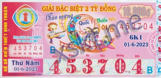 Mẫu vé sô xổ số Bình Thuận ngày 1/6/2023