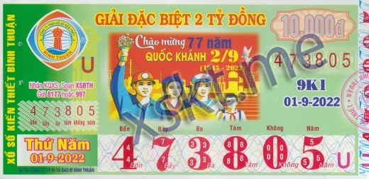 Mẫu vé sô xổ số Bình Thuận ngày 1/9/2022