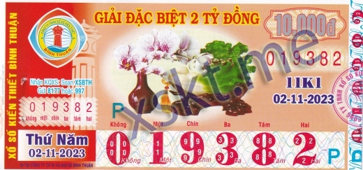 Mẫu vé sô xổ số Bình Thuận ngày 2/11/2023