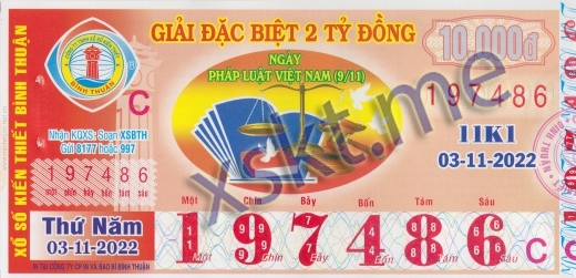 Mẫu vé sô xổ số Bình Thuận ngày 3/11/2022