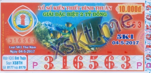 Mẫu vé sô xổ số Bình Thuận ngày 4/5/2017