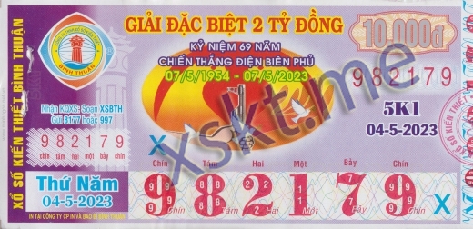 Mẫu vé sô xổ số Bình Thuận ngày 4/5/2023