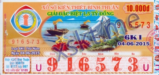 Mẫu vé sô xổ số Bình Thuận ngày 4/6/2015