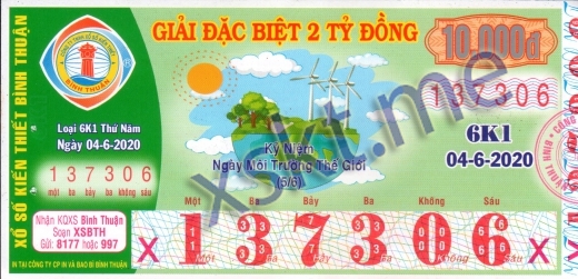 Mẫu vé sô xổ số Bình Thuận ngày 4/6/2020