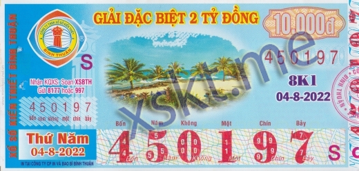 Mẫu vé sô xổ số Bình Thuận ngày 4/8/2022