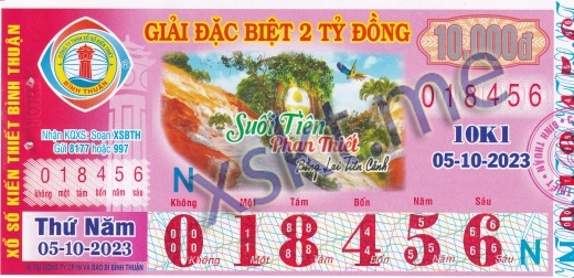 Mẫu vé sô xổ số Bình Thuận ngày 5/10/2023