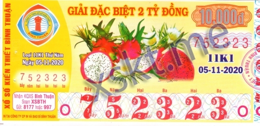 Mẫu vé sô xổ số Bình Thuận ngày 5/11/2020