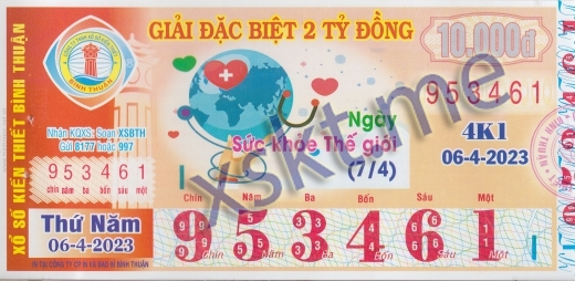 Mẫu vé sô xổ số Bình Thuận ngày 6/4/2023