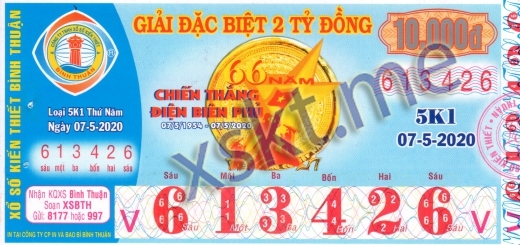 Mẫu vé sô xổ số Bình Thuận ngày 7/5/2020