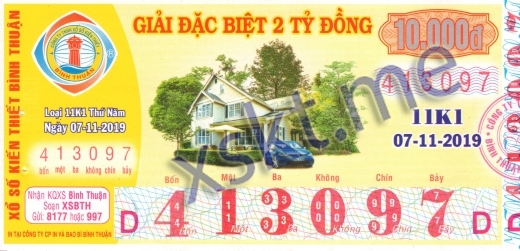 Mẫu vé sô xổ số Bình Thuận ngày 7/11/2019