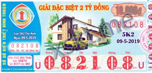 Mẫu vé sô xổ số Bình Thuận ngày 9/5/2019
