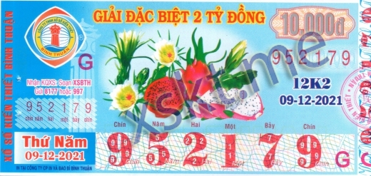 Mẫu vé sô xổ số Bình Thuận ngày 9/12/2021