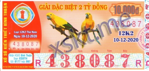 Mẫu vé sô xổ số Bình Thuận ngày 10/12/2020