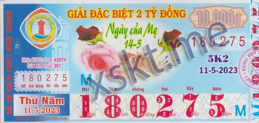 Mẫu vé sô xổ số Bình Thuận ngày 11/5/2023