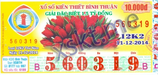 Mẫu vé sô xổ số Bình Thuận ngày 11/12/2014