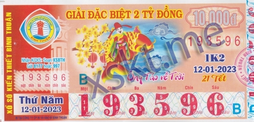 Mẫu vé sô xổ số Bình Thuận ngày 12/1/2023