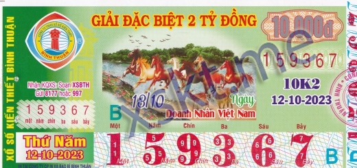 Mẫu vé sô xổ số Bình Thuận ngày 12/10/2023