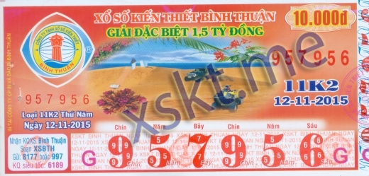 Mẫu vé sô xổ số Bình Thuận ngày 12/11/2015