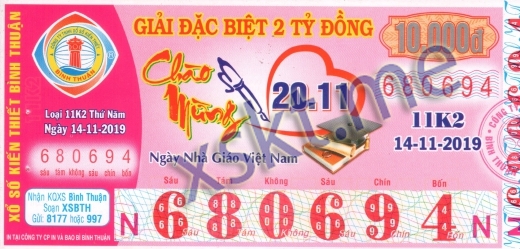 Mẫu vé sô xổ số Bình Thuận ngày 14/11/2019