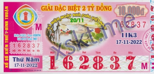 Mẫu vé sô xổ số Bình Thuận ngày 17/11/2022