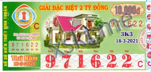 Mẫu vé sô xổ số Bình Thuận ngày 18/3/2021