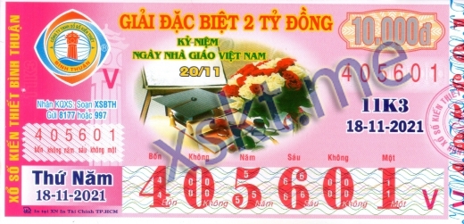Mẫu vé sô xổ số Bình Thuận ngày 18/11/2021