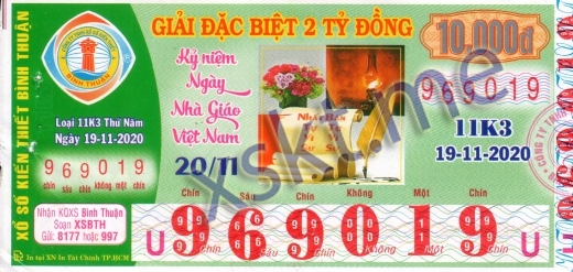 Mẫu vé sô xổ số Bình Thuận ngày 19/11/2020